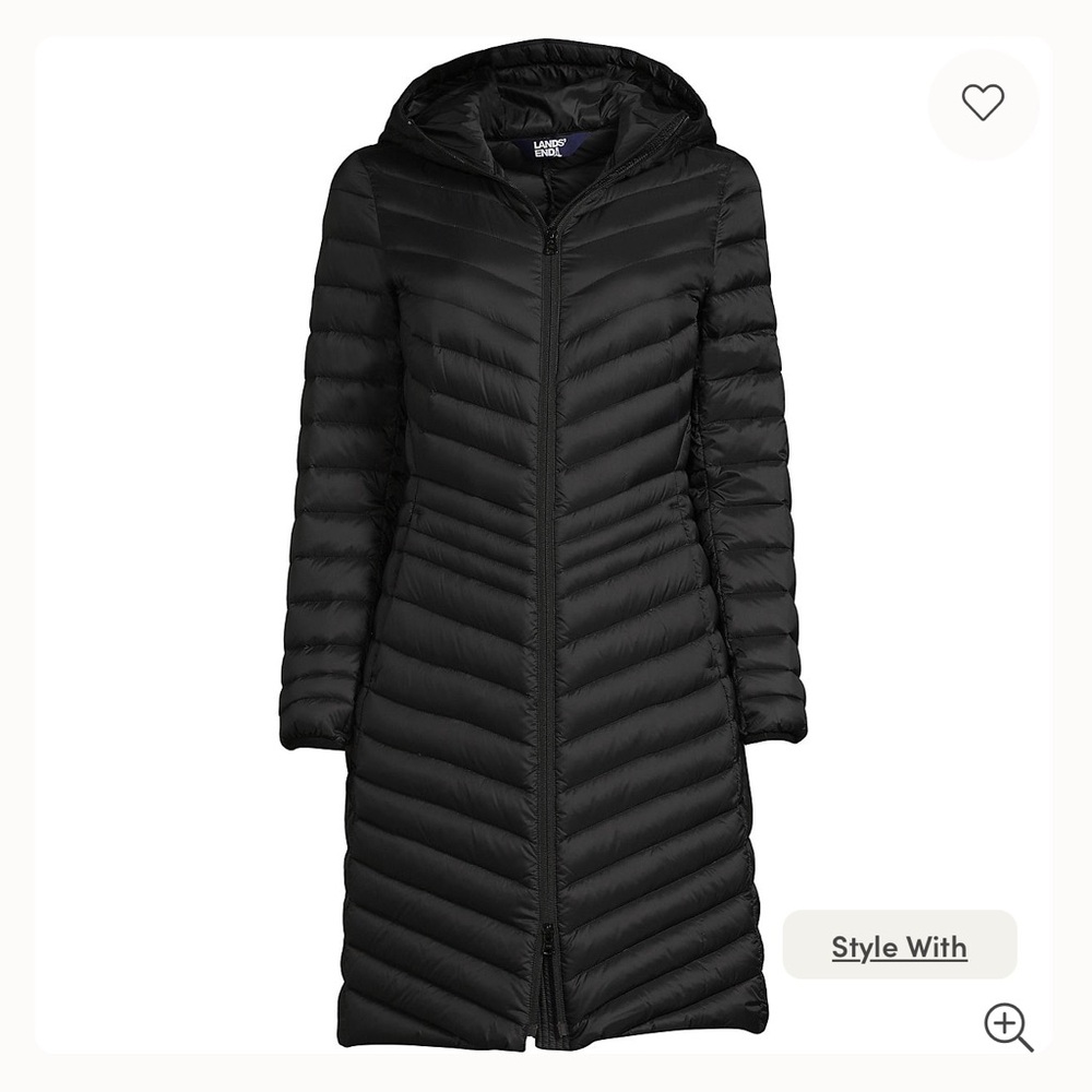Lands' End Women's Long Black Puffer Jacket
